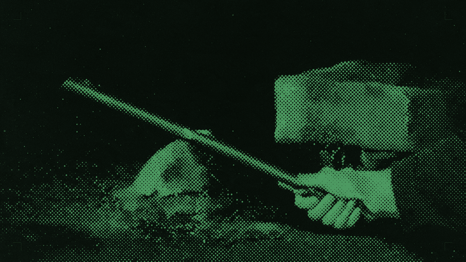 One bare hand on a long lever, raising a block of masonry far larger than itself