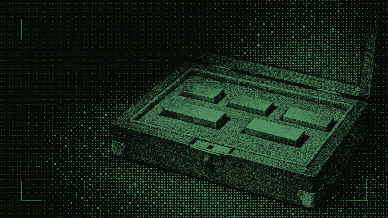Five steel gauge blocks in a fitted case, one slot left empty