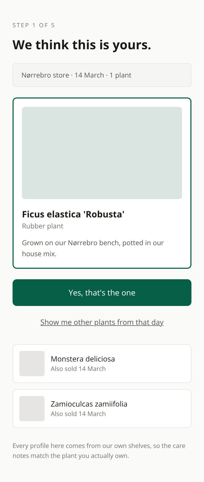 Before: Plant & Botanical Shop onboarding — find your plant