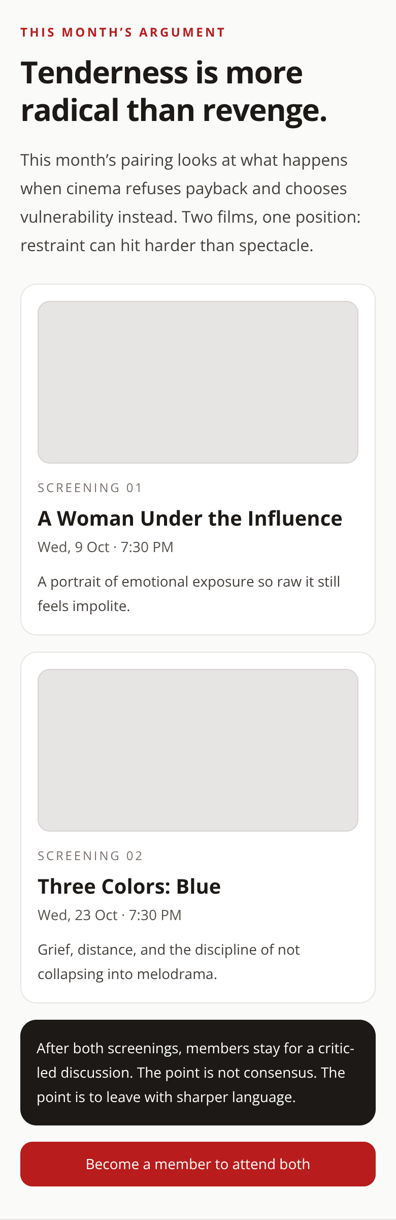 Before: Boutique Cinema Club signup flow — months argument