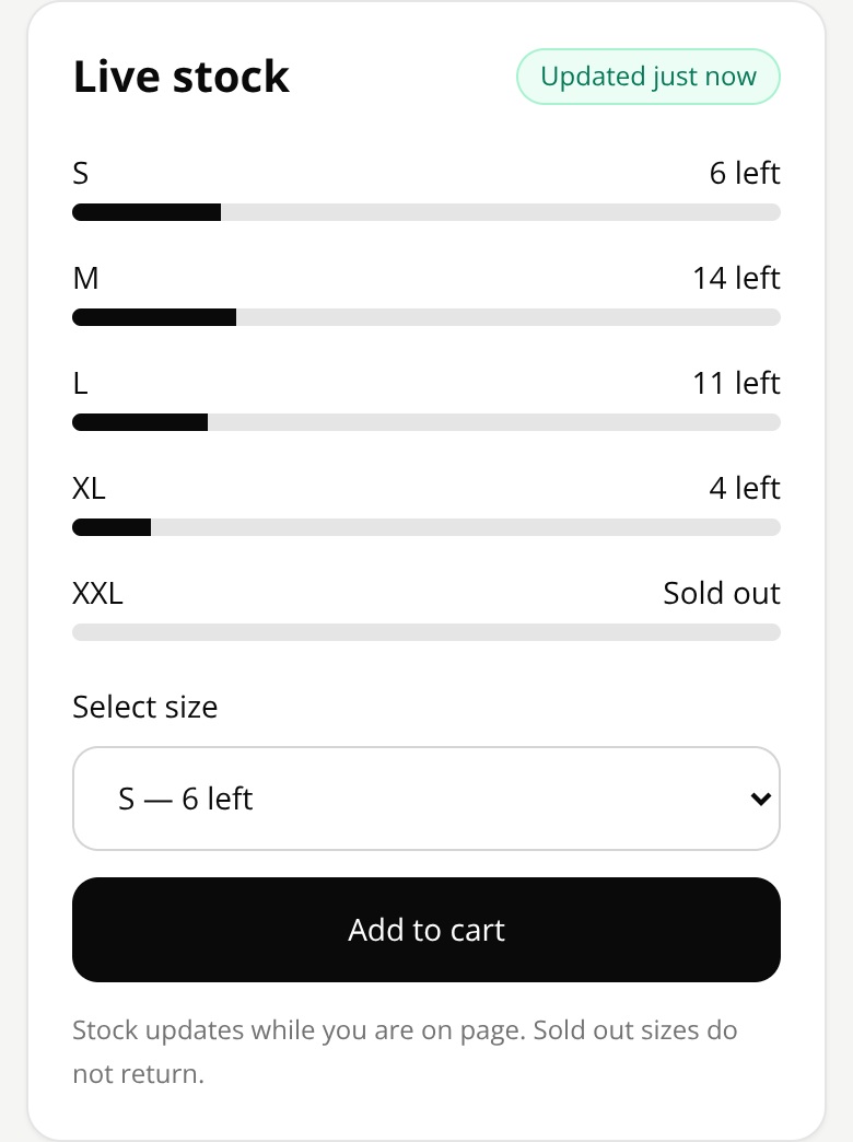 Before: Sustainable Streetwear Brand drop page — live stock