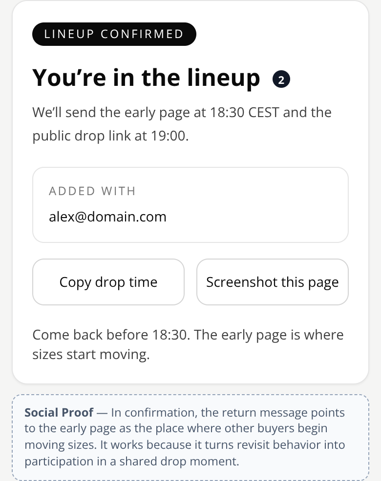 Before: Sustainable Streetwear Brand drop page — confirmation