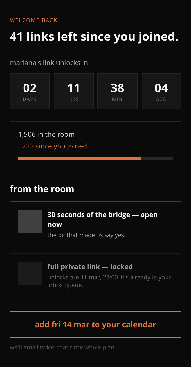 Before: Indie Music Label + email capture — come back
