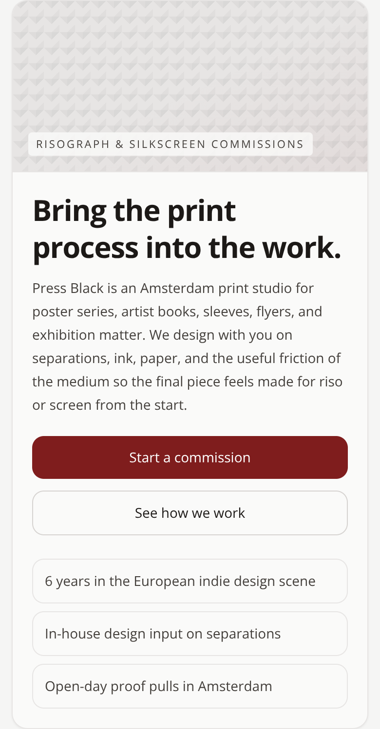 Before: Independent Print Studio service page — intro