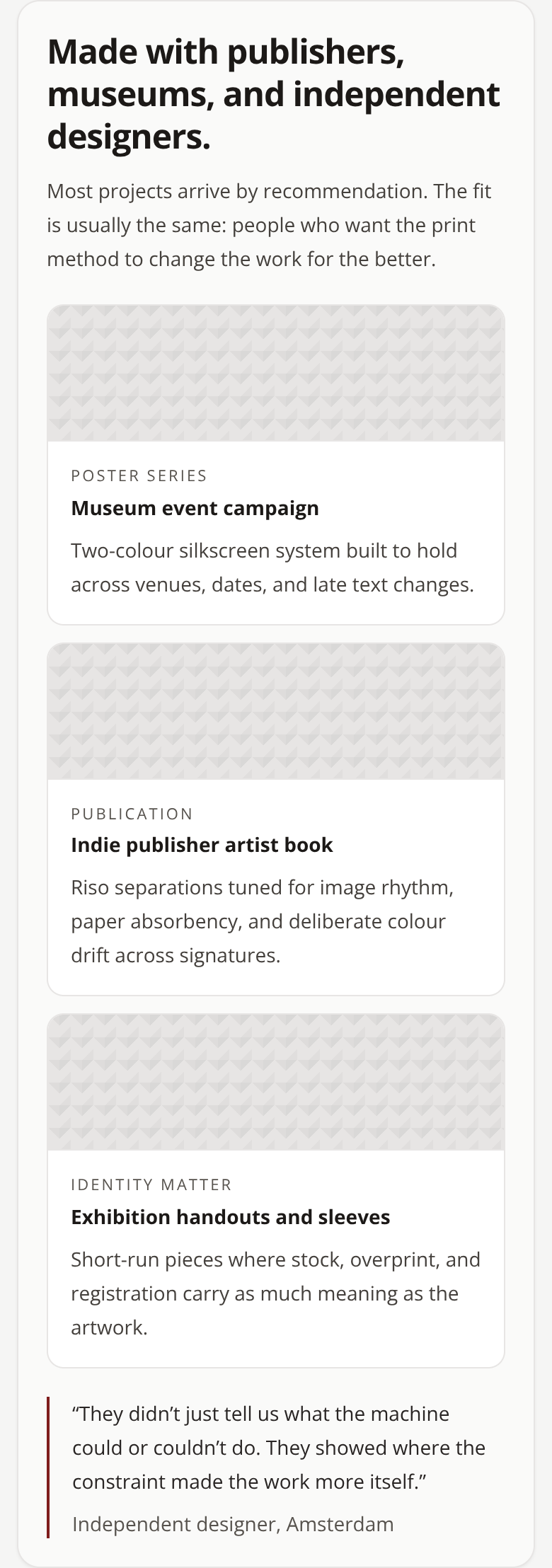 Before: Independent Print Studio service page — collaborators