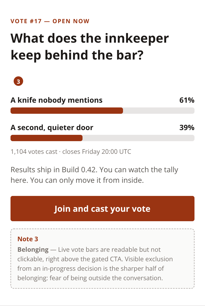 Before: Indie Game Studio signup flow — cast your vote
