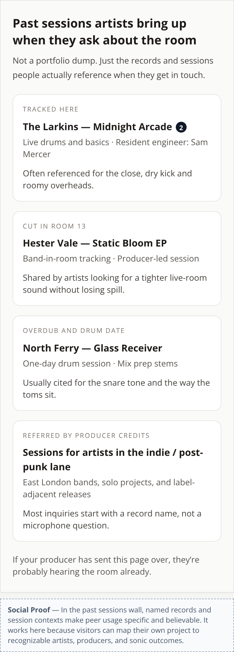Before: Boutique Recording Studio booking page — past sessions