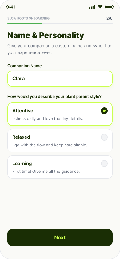 Plant & Botanical Shop — onboarding — 06 Name Personality