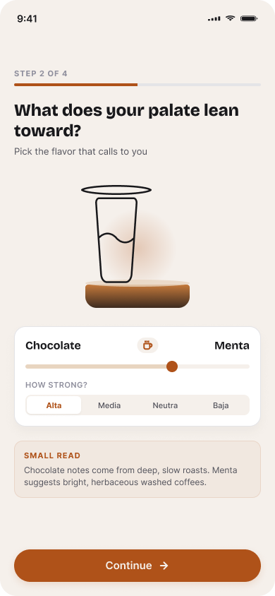 Specialty Coffee Subscription — onboarding — screen 4 flavor 2