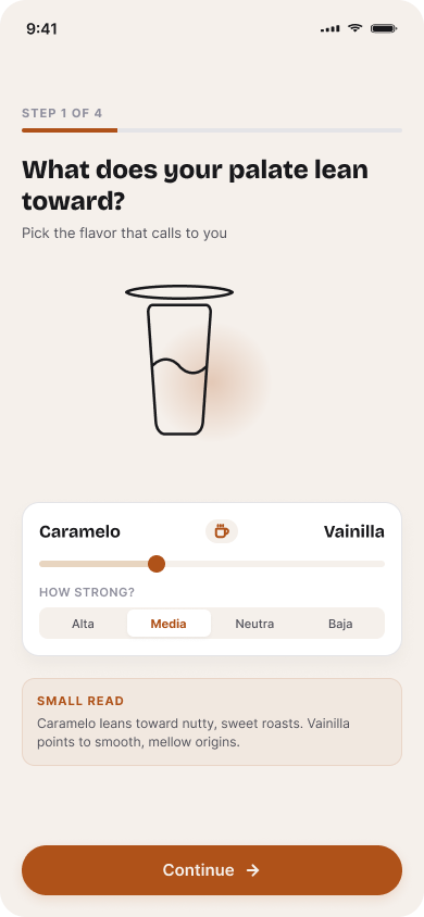 Specialty Coffee Subscription — onboarding — screen 3 flavor 1