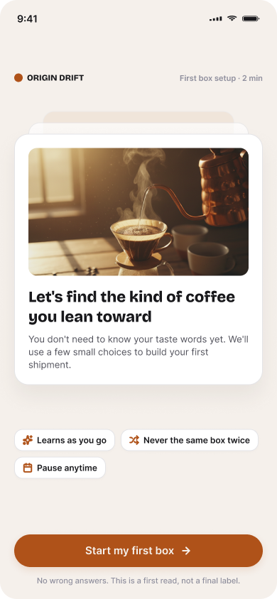Specialty Coffee Subscription — onboarding — screen 2 welcome