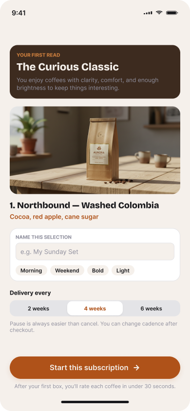 Specialty Coffee Subscription — onboarding — screen 12 product reveal