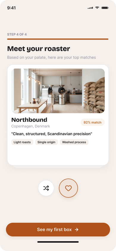 Specialty Coffee Subscription — onboarding — screen 10 roaster match