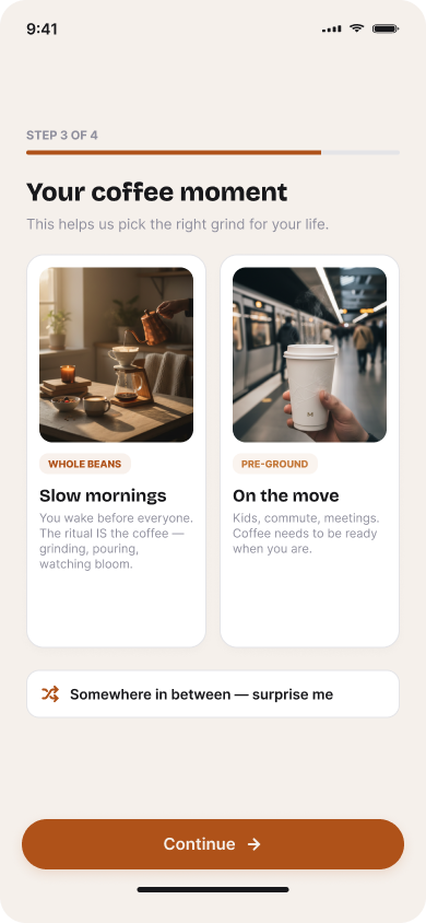 Specialty Coffee Subscription — onboarding — screen 9 coffee ritual