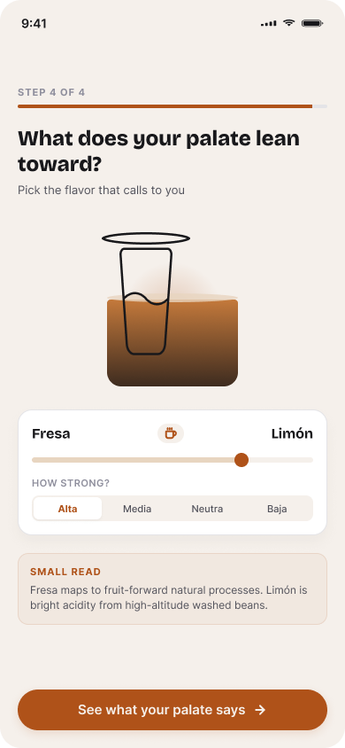 Specialty Coffee Subscription — onboarding — screen 6 flavor 4