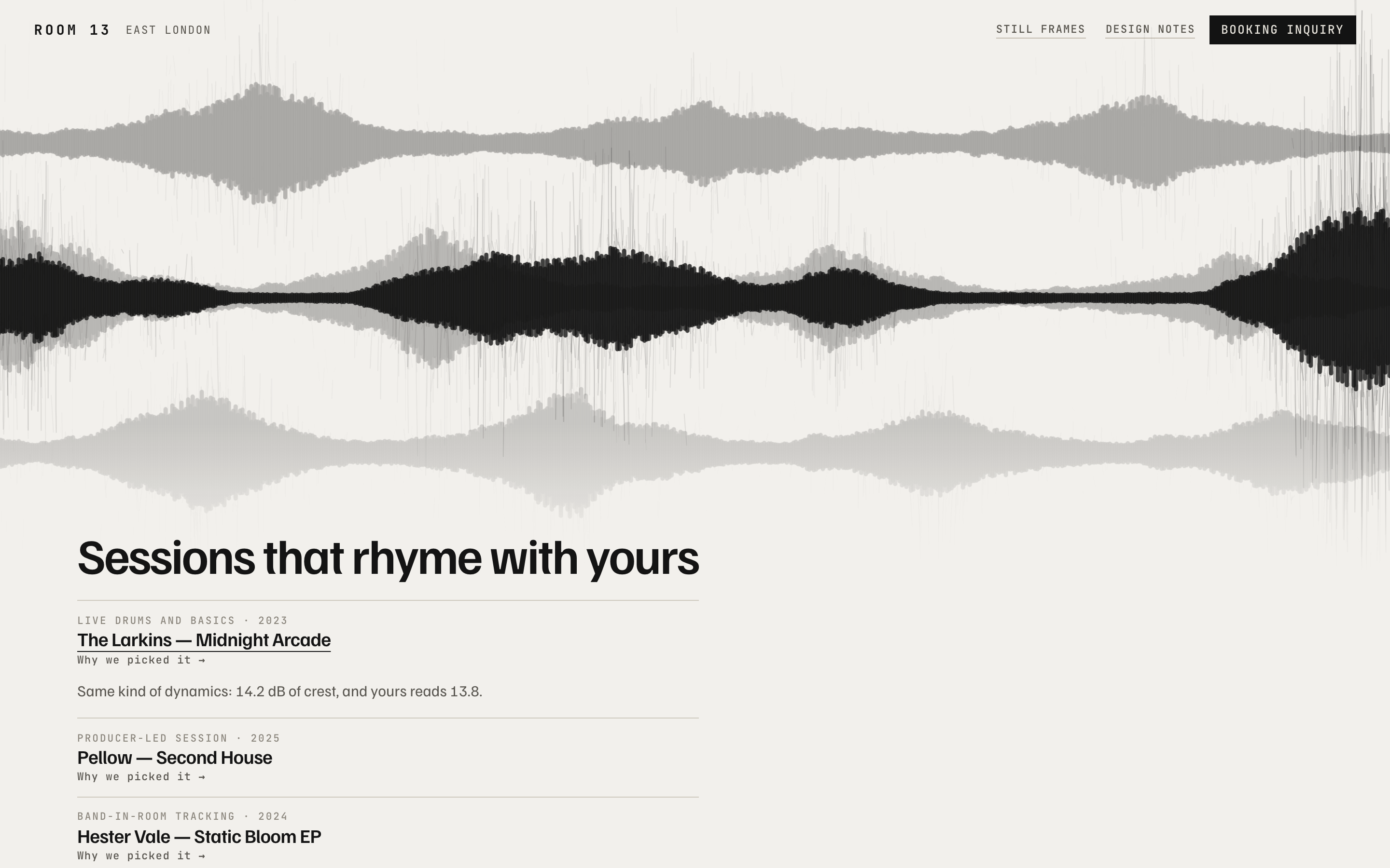 Boutique Recording Studio — booking page